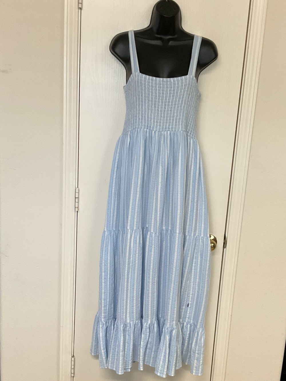 Tommy Hilfiger Light Blue and White Smocked Dress